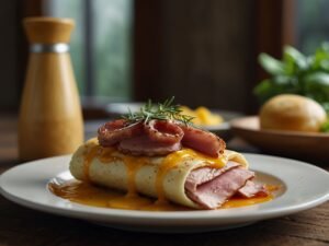 Receita de Panqueca Enrolada e Recheada com Presunto e Queijo